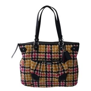 Coach Daisy Yellow Pink Wool Tweed Plaid Emma Tote Bag Purse